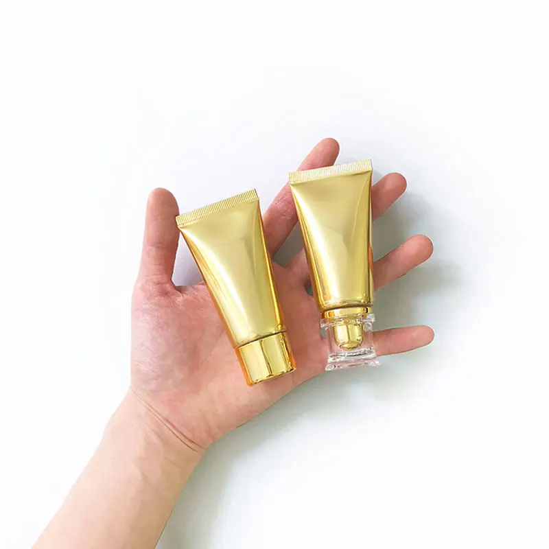 30ml Luxury Pump Bottle High Grade Cosmetic Soft Tube Golden Squeeze Sub-bottling Empty Storage Hose Acrylic Lid 50pcs/lot