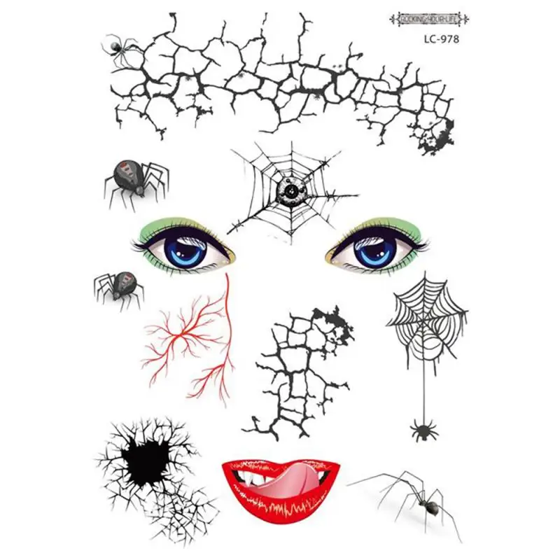 Водостойкая Временная тату наклейка на Хэллоуин для женщин и мужчин лицо форма