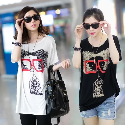 

2019 Summer Modal Korean Plus Size Short-sleeved Women Black T-shirt Loose Large Size Casual Fashion O-neck White Long Tops