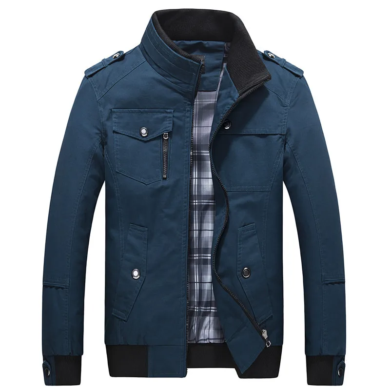 Мужская куртка в стиле милитари на весну и осень, Хлопковая мужская куртка, пальто пилота, мужская куртка-бомбер, мужская верхняя одежда - Цвет: Dark blue