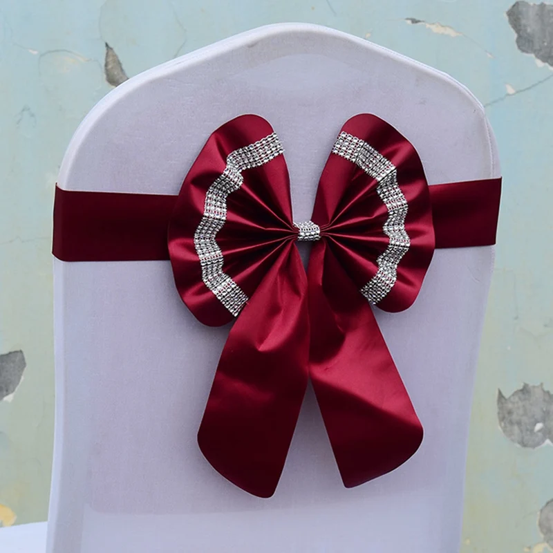 Wine red Новинка, пояс с бантом, пояс для стула, Noeud De Chaise Mariage, украшение на спинку стула, свадебные украшения для банкета, вечерние, рождественские - Цвет: Wine red
