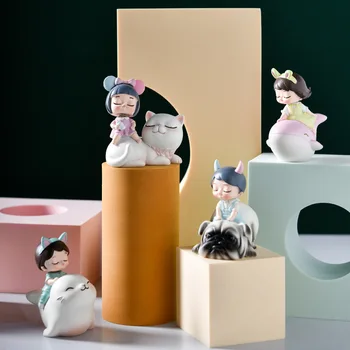 

Nordic Ins Style Doll Cute Little Resin Girl Statues Creative Home Desktop Decoration Fairy Tale Lovely Sculptures Wedding Gift