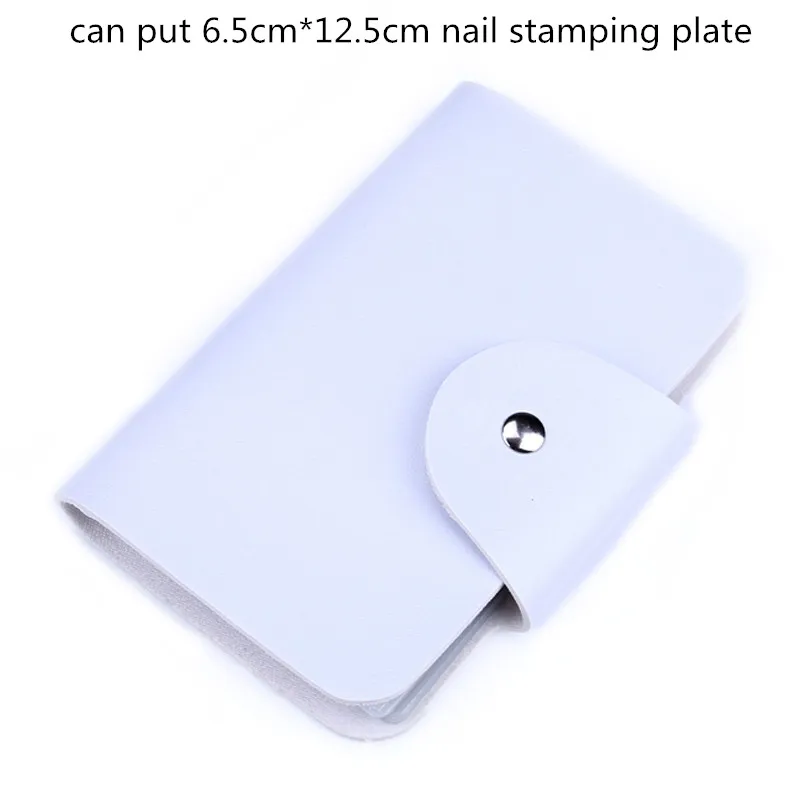 white 1pc Nail Stamping Plate Holder Case Round Square Rectangular 20 Slots Professional Manicure Nail Art Plate Organizer Bag - Color: white