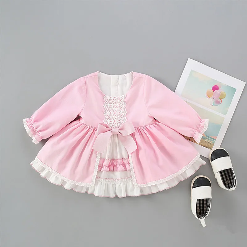 Платье для девочек коллекция года, осенняя одежда в стиле Лолиты для девочек кружевное и бальное платье для маленьких девочек от 1 до 5 лет, платья для младенцев розового цвета