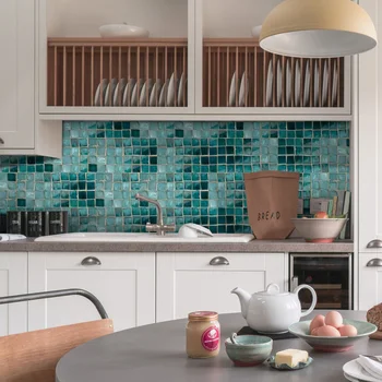

1Pc PVC Waterproof Peel and Stick Mosaic Tile Sticker Waistline Sticker for Kitchen Living Room