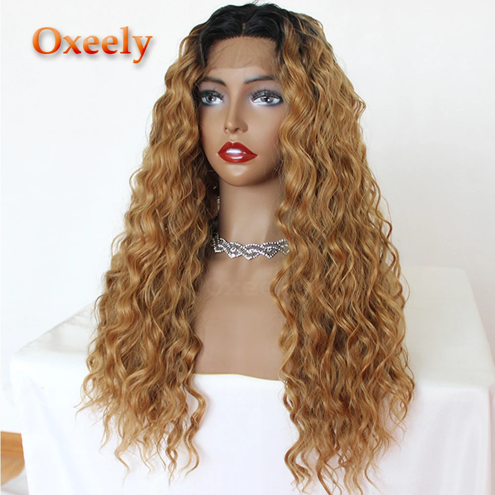 Oxeely Blonde Ombre Hair Lace Front Wigs Loose Curl Color 24