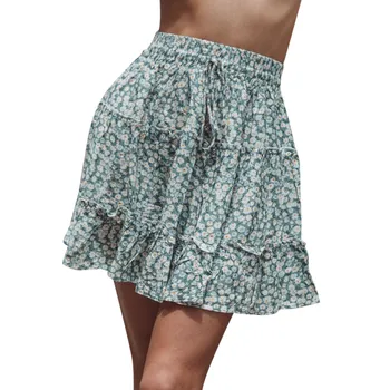

Women Summer Casual Bohe High Waist Ruffled Floral Print Beach Short Skirt Women's Skirt Fashion Princess Short Skirt New #GM