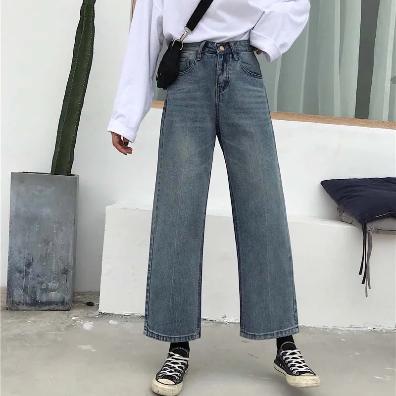 Женские джинсы Ulzzang Harajuku, уличная одежда, универсальные, новинка, корейский стиль, Ретро стиль, свободные, высокая талия, студенческие женские брюки, шикарные, повседневные