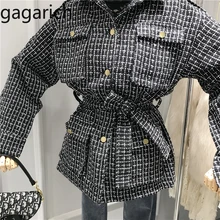 Gagarich, Женская куртка, корейский стиль, Ретро стиль, клетчатое пальто,, женский,, осень, зима, с отворотом, свободный, галстук, миди, шерстяной топ