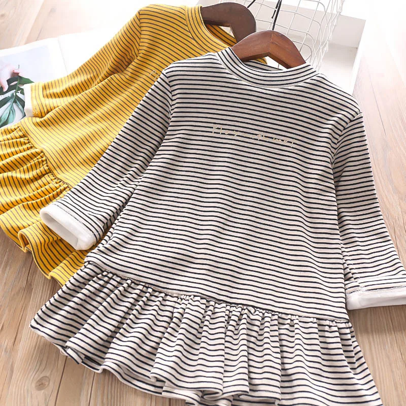 Autumn and Winter Girls' T Shirt Alphabetic Stripes Fleece Children's Clothing Wholesale