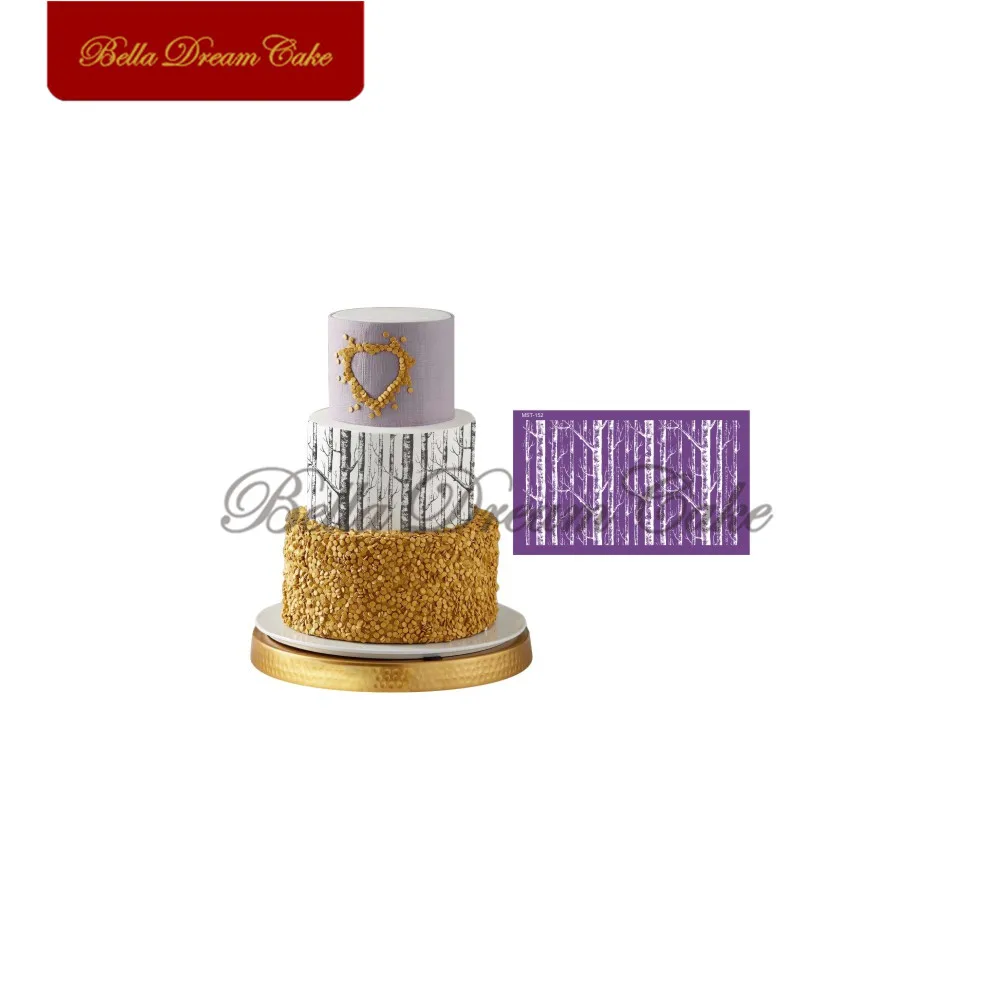 

Trees Design Forest Mesh Stencil Fondant Cake Stencils Template for Wedding Fabric Cake Mould Cake Decorating Tool Bakeware