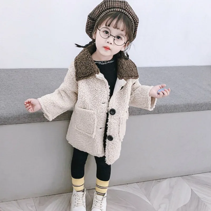 Новые зимние пальто для девочек, модные толстые детские куртки из флиса, Детская верхняя одежда на осень и зиму, 9GT014