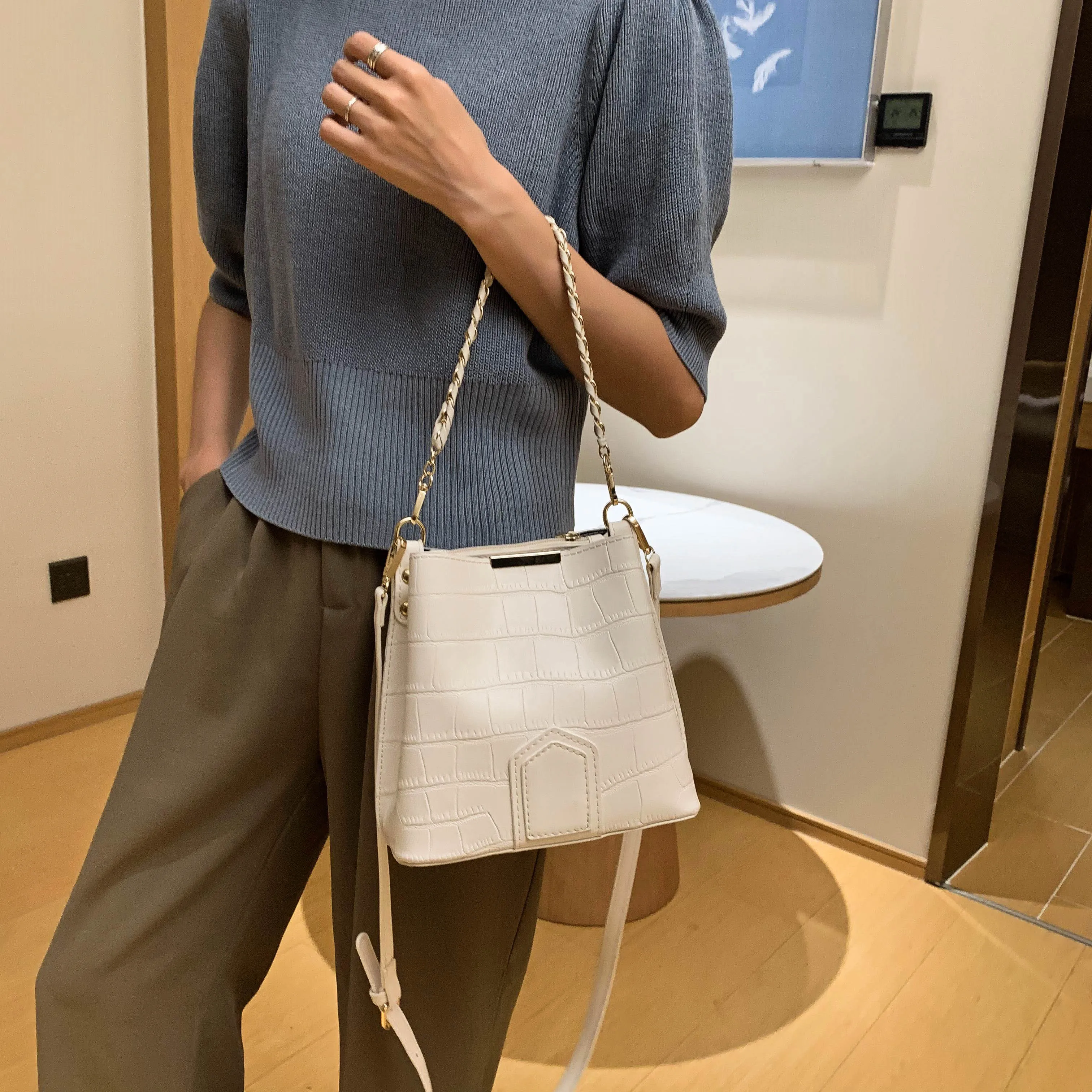 2020 модные сумки на плечо из искусственной кожи с каменным узором для женщин сумка