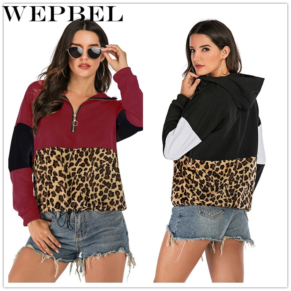 WEPBEL, Женская флисовая толстовка, зимняя, повседневная, искусственный мех, леопард, пэтчворк, свободные, женские толстовки, теплая водолазка, на молнии, толстое пальто