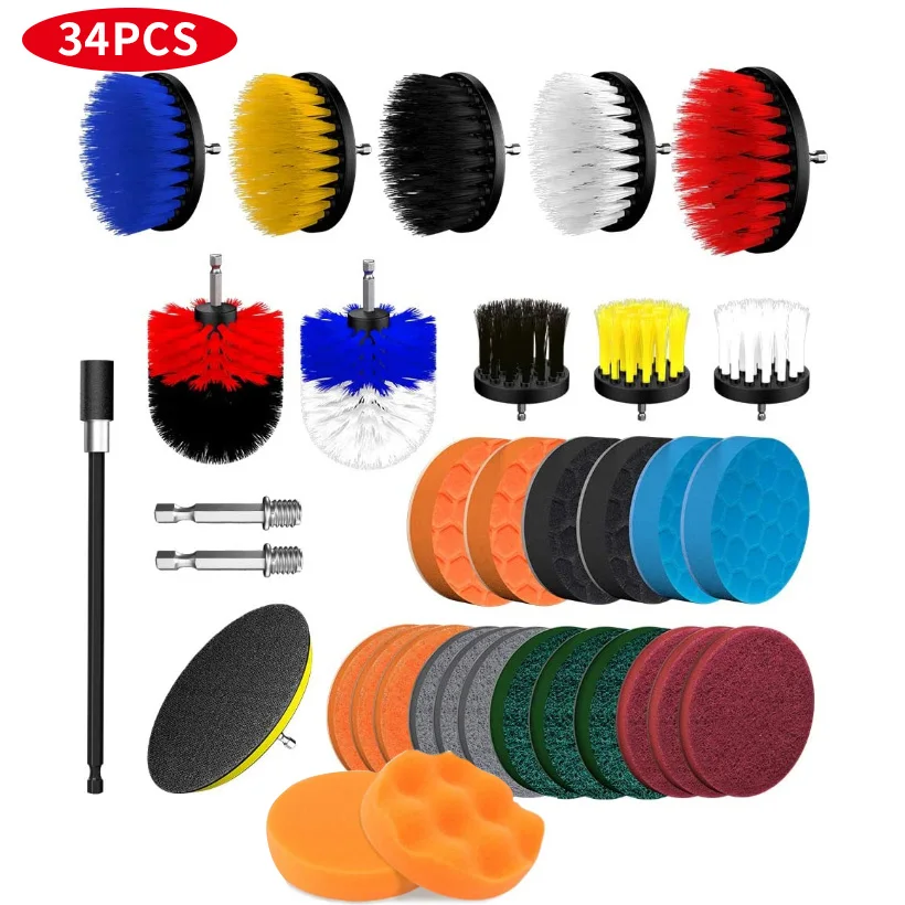 

Drill Brush Attachment Set Power Scrubber Kit, Scrub Brush with Extend Long Attachment, Scrubing Pads Cleaning Kit
