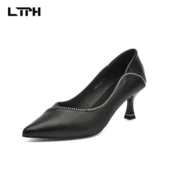 

free shipping 2020 spring new top layer cowhide pointed high heels female leather small single wild women's shoes tide wedding