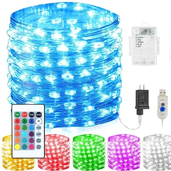 

16 colors RGB led Fairy String Light 24key Remote Micro Rice Wire Christmas time W/ remote USB 3AA battery plug power 5-20m