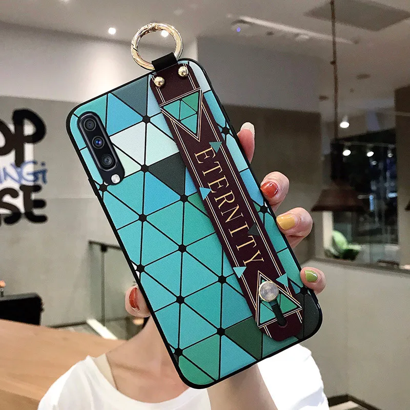SoCouple ремешок чехол для samsung Galaxy A70 A60 A50 A40 A30 A20 A10 Мягкая силиконовая ручная полоса держатель телефона чехол Крышка - Цвет: SK3-20WDLinBigGreen