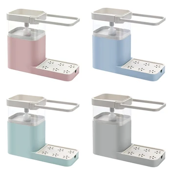 

3 In 1 Soap Pump Dispenser Cleaning Liquid Container Sponge Holder Dishcloth Towel Rag Hanger Drain Organizer