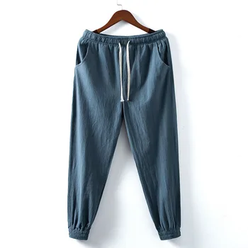 

Man Chinese Style Beam Foot Trousers 2020 New Summer Leisure Ankle-length Pants Loose Big Yards Men's Cotton and Linen Pants