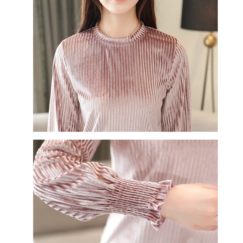 Camisas Mujer пуловер с длинным рукавом размера плюс женская блузка рубашка OL Вельветовая рубашка с пышными рукавами женские топы 6702 50
