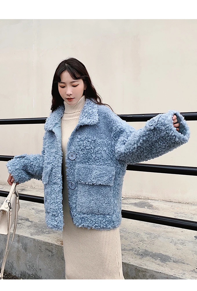 tcyeek Sheep Shearling Real Fur Coat Winter Jacket Women Wool Coats and Jackets Women Clothes Korean Long Jacket W2135