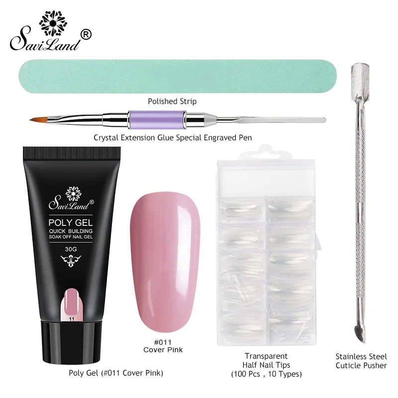 cover pink gel set Saviland поли гель набор 30 г наращивание ногтей строитель гель прозрачный твердый желе гель Длинный натуральный желе гелевый клей для чистки ногтей советы наборы - Цвет: cover pink gel set