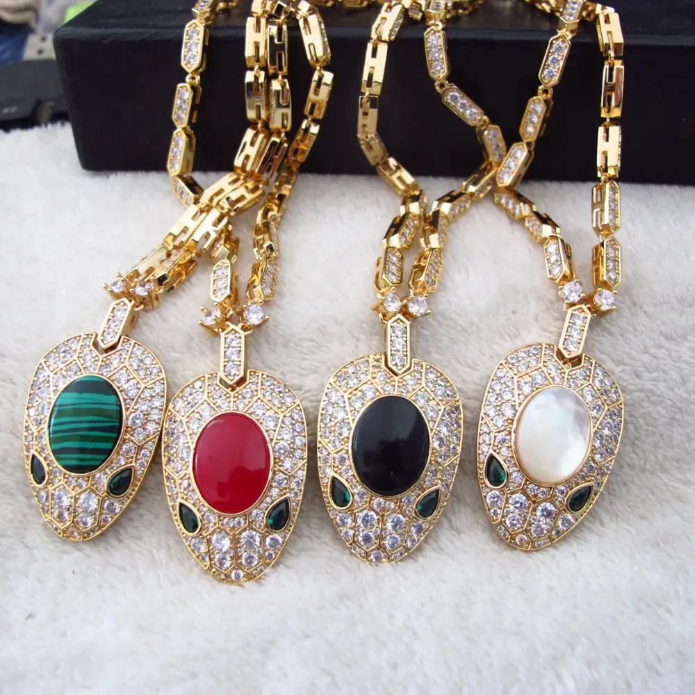 Модное Золотое ювелирное ожерелье с кулоном из кубического циркония и натурального камня для женщин