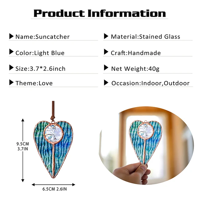 H&D Ólomüveg Ablak Lógások 3.7 "× 2,6" Kézzel Készített Szív Alakú Ablakpanel Napsütő Lógó Művészeti Otthoni Fal Dekoráció Karácsonyi Ajándék - Image 6