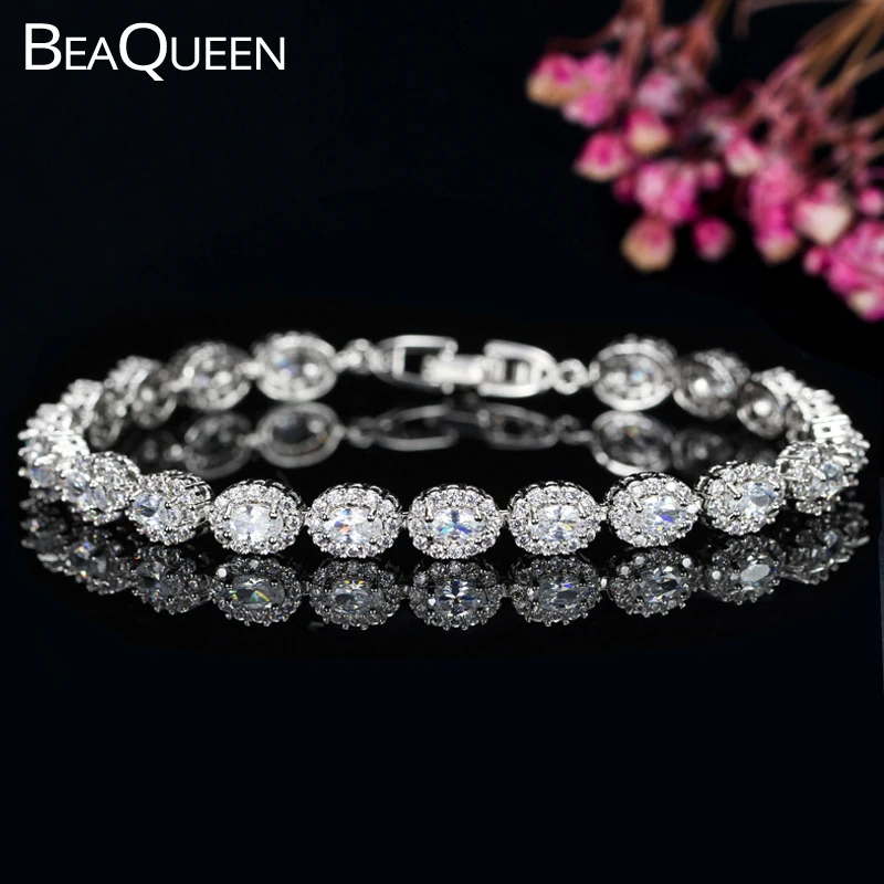 Женский браслет для тенниса BeaQueen серебряного цвета с овальным вырезом и