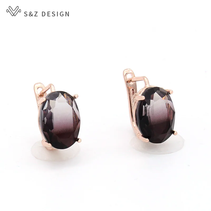 

S&Z DESIGN Europe America Fashion Egg Shape Oval Imitation Tourmaline Dangle Earrings 585 Rose Gold For Women Wedding Jewelry