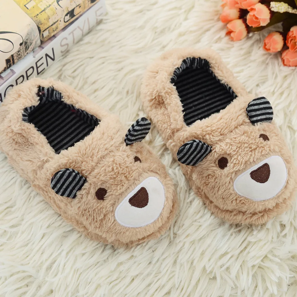 Toddler Autumn And Winter Sneakers Infant Kids Warm Cartoon Bear Shape Shoes Boys Girls Plush Soft-soled Slippers 1year