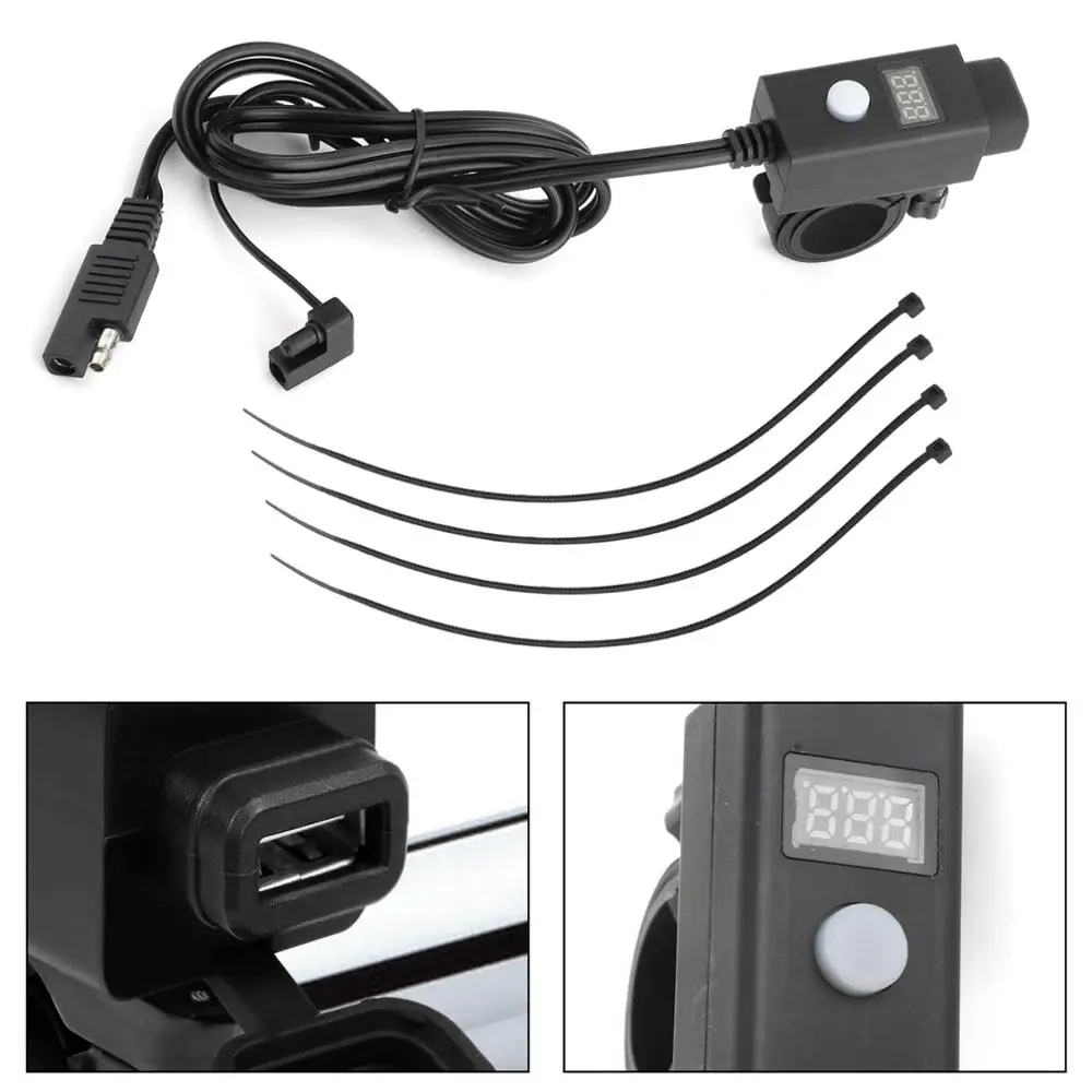Areyourshop Универсальный SAE к USB зарядное устройство Порт Вольтметр дисплей кабель адаптер ATV UTV зажим Водонепроницаемый для мотоцикла Yamaha