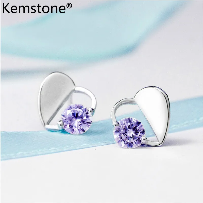 Женские серьги-гвоздики в виде сердца с фианитом | Украшения и аксессуары