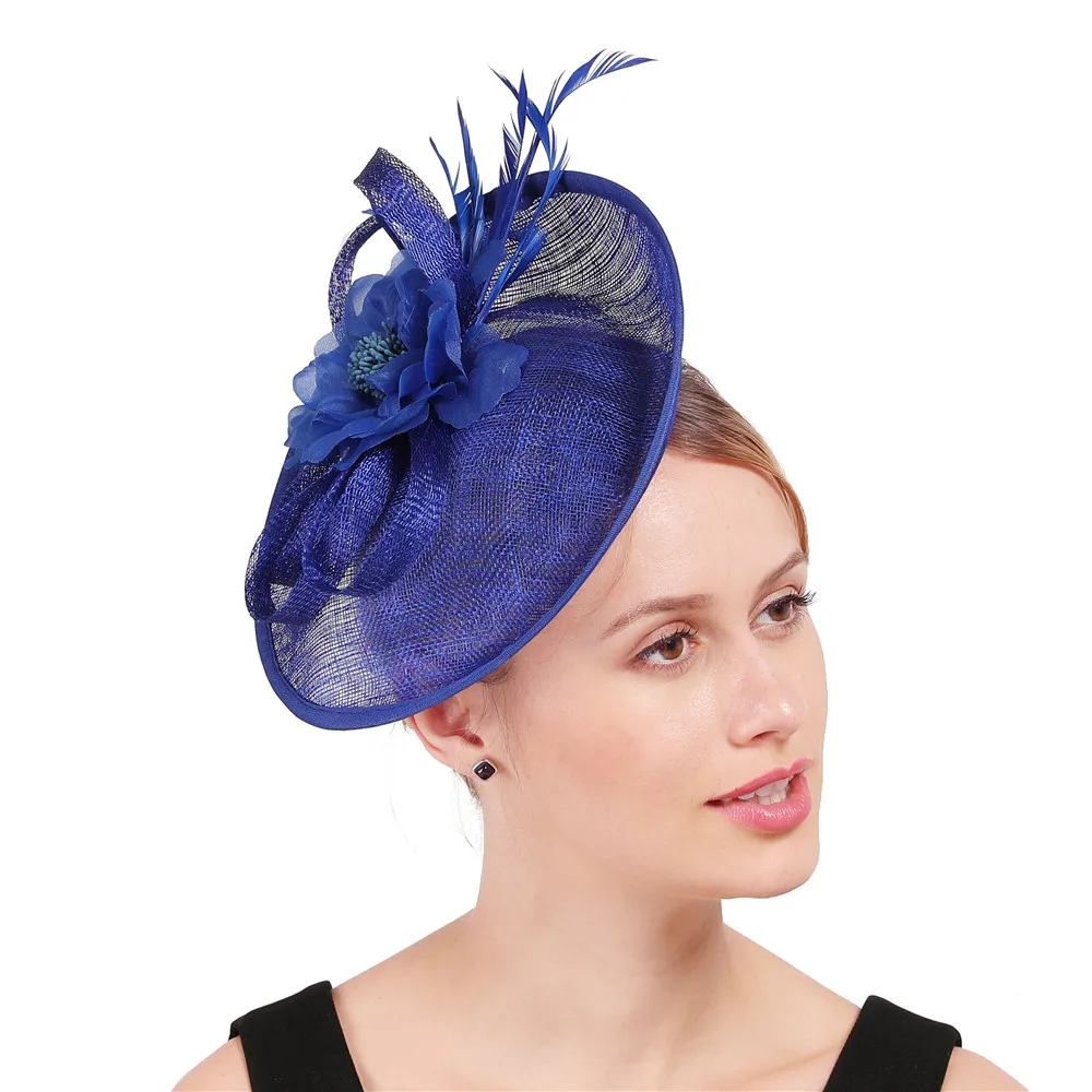 Элегантный женский головной убор millinery, праздничный головной убор, головной убор из перьев Кентукки, головной убор Sinamay, головной убор XMF325 - Цвет: Королевский синий