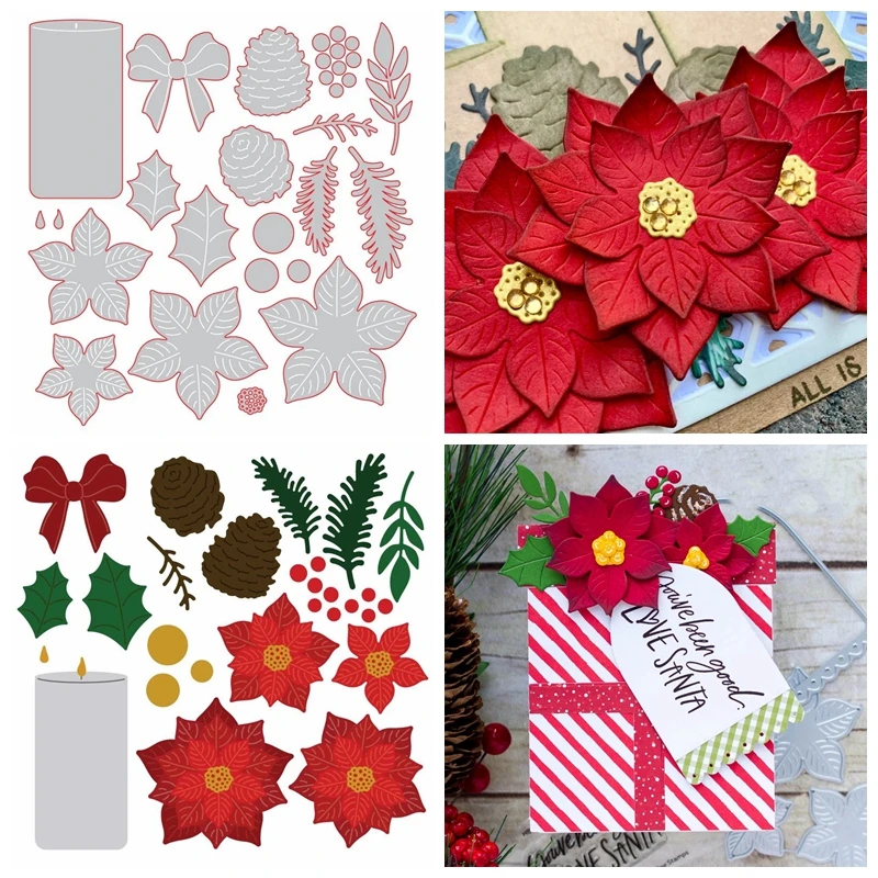 Рождественское украшение Poinsettia& Ilex& свеча металлические Вырубные штампы новые рождественские украшения вырубки для изготовления открыток