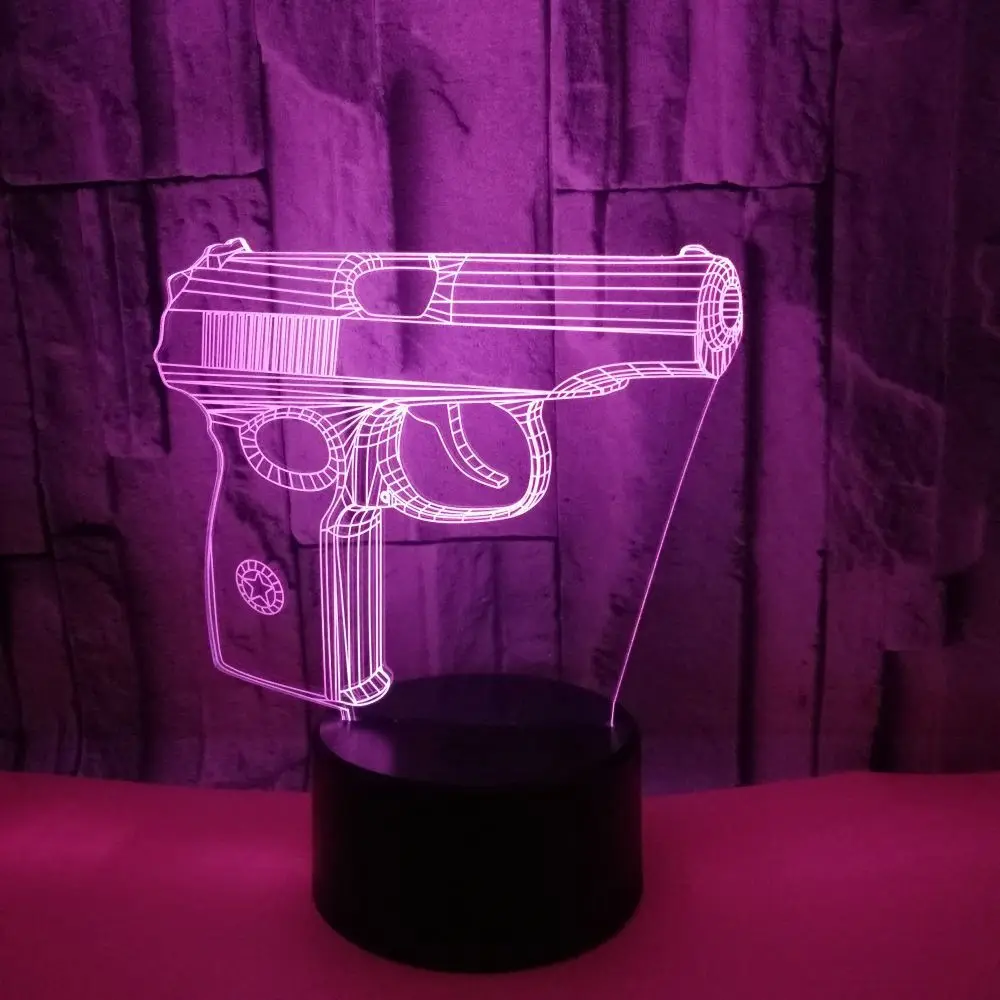 3D Led прикроватный ночник форма пистолет Модель Usb настольная лампа 7 цветов изменить домашняя отделка спальни сна освещение приспособление подарки