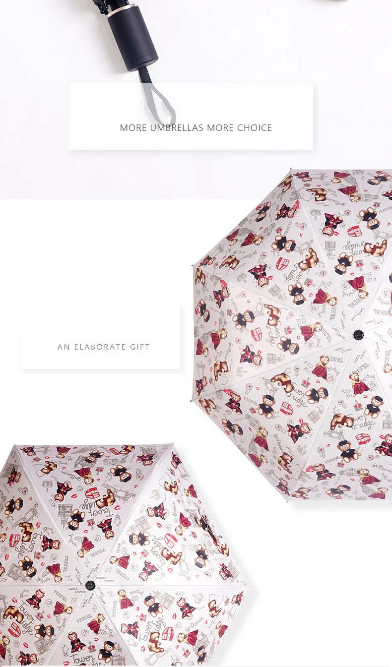 Креативный брендовый женский зонт от дождя, пятискладной Зонт с карманами, женский пляжный зонт с милым медвежонком