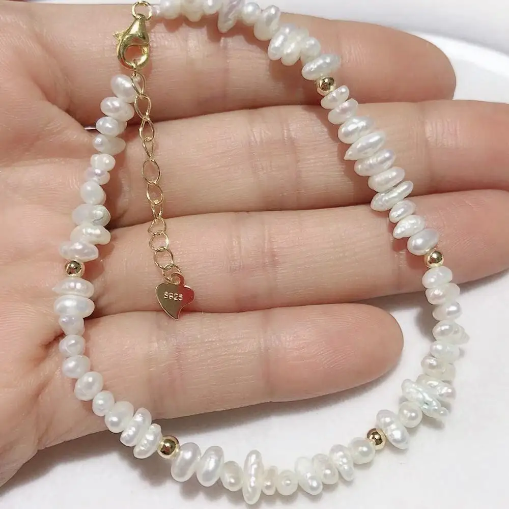 Золотой цвет Натуральный модный простой Джокер мини жемчужный белый барочный жемчужный браслет из стерлингового серебра 925 пробы с застежкой - Окраска металла: Золотой цвет