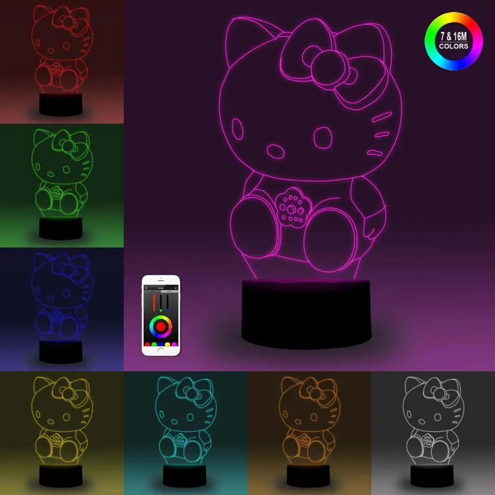NiteApps 3D сидя Kitty ночник настольная иллюзия Лампа подарок на день рождения приложение/сенсорное управление