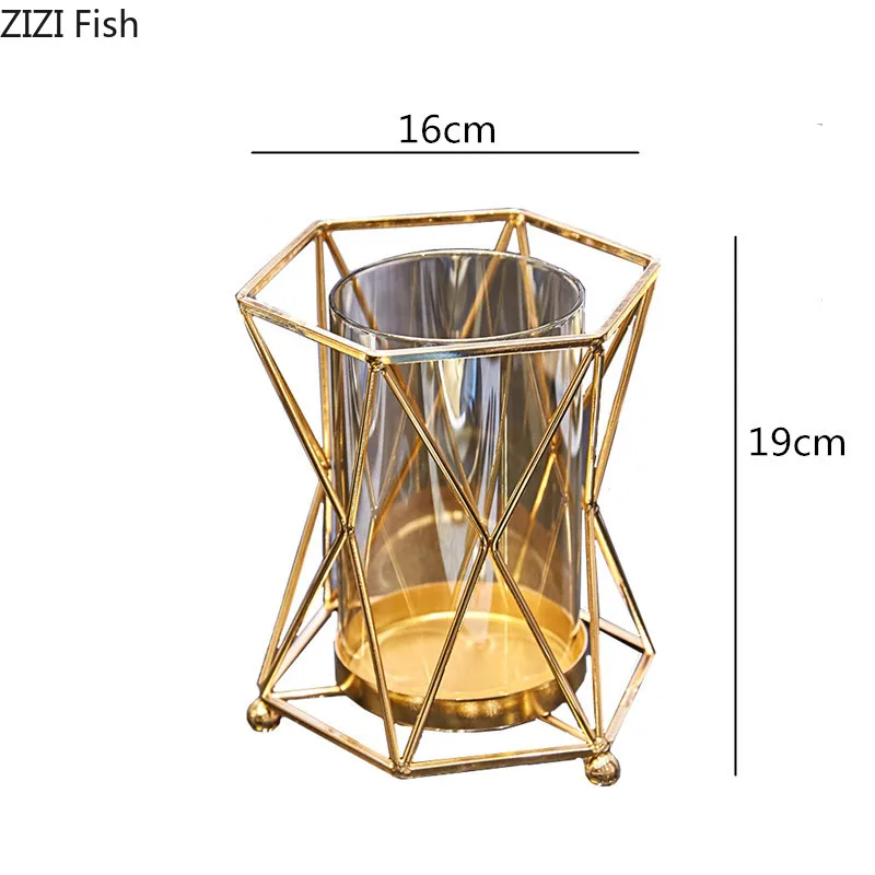 Creativity Glass Transparent Geometry Golden Metal Frame Flower Vase 5 Creativity Glass Transparent Geometry Golden Metal Frame Flower Vase 5