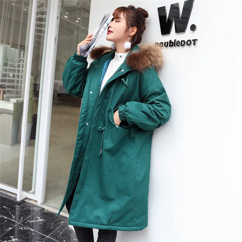 

2019 Winter Parkas Women New Cotton Coat Loose Large Size Medium Long Outerwear Large Fur Collar Thick Warm Female Jacket XIN018