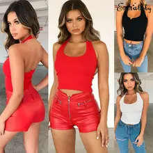 Сексуальный Модный женский жилет, обтягивающие облегающие майки, безрукавка с бретелькой через шею, повседневные короткие укороченные топы, жилет