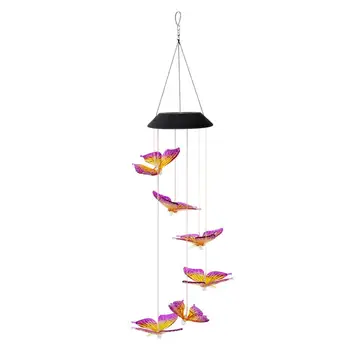 

6 LEDs Solar Power Mobile Light Waterproof Environmental Protection Rain Proof Light Weight Colorful Butterfly Wind Chime Lamp