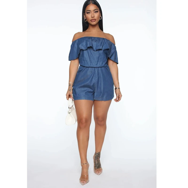 Monos elegantes para mujer, peto sin mangas ajustado, mono con volantes, ropa de fiesta, traje corto con hombros descubiertos