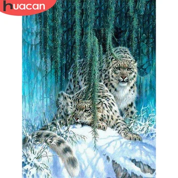

HUACAN 5D DIY Diamond Painting Leopard Full Square Round Diamond Embroidery Animal Mosaic Snow Art Rhinestone Home Decoration