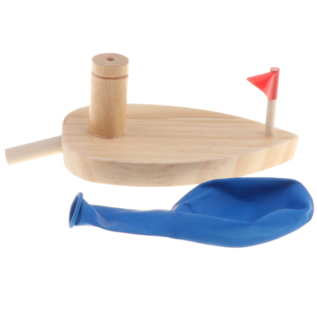 Air Balloon Powered Wooden Boat Toy Childs Gift Physics Science Educational Gifts