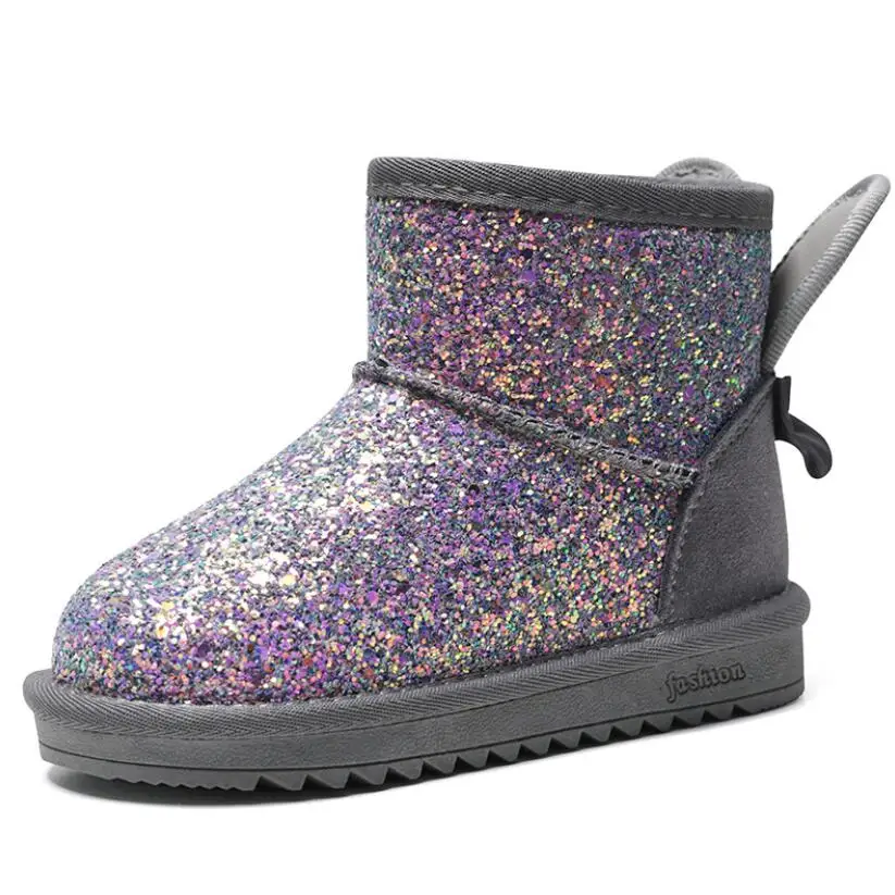 Winter Kids Fur Fashion Snow Boots Thick Child Genuine Leather Boots Warm Plush Soft Girls Boots Winter Ski Shoes for Baby