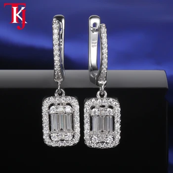 

TKJ 925 Sterling Silver Drop Earrings For Women CZ Zircon Gemstone Silver Dangle Earrings Luxury Eardrop Wedding Jewelry Gift