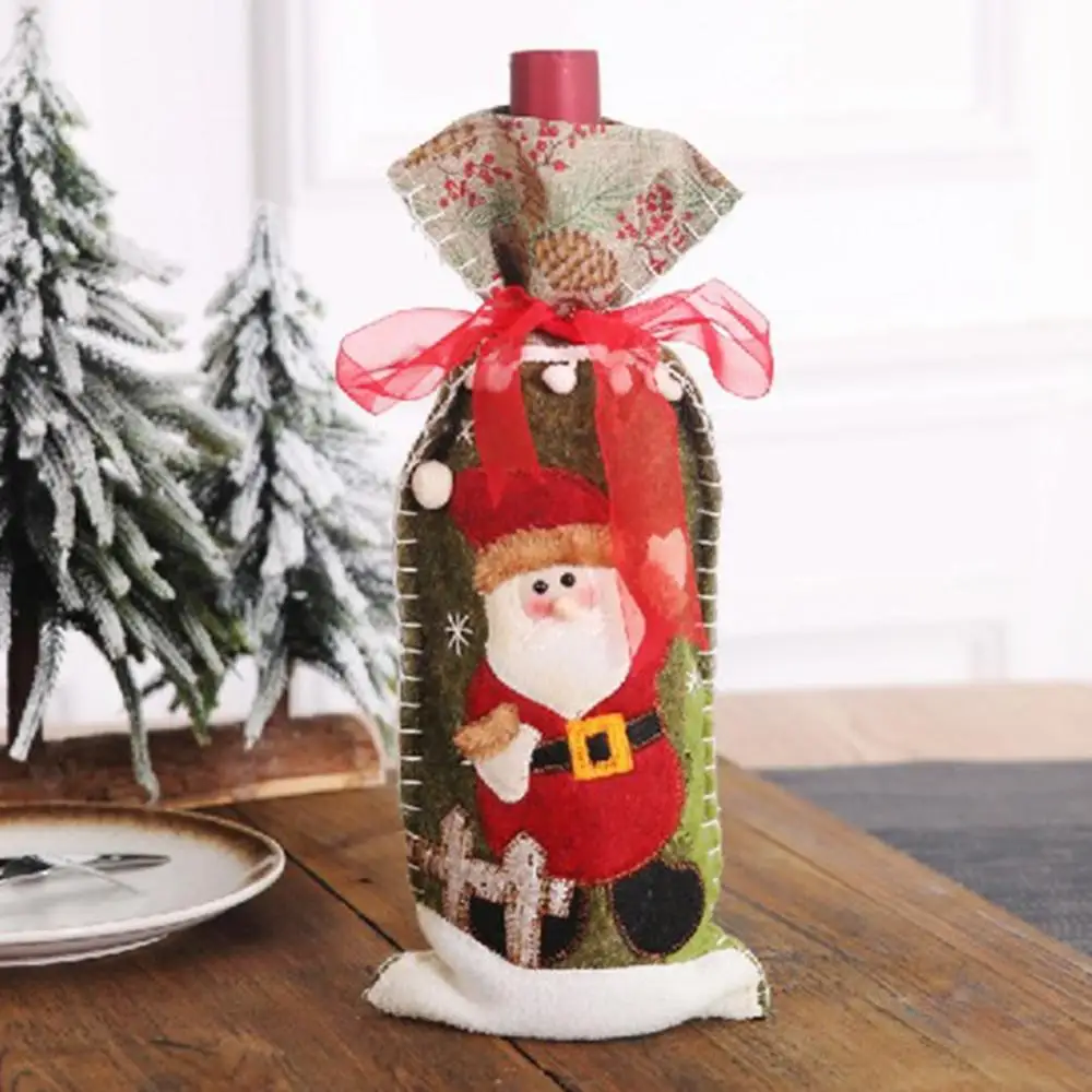 Santa Крышка для бутылки с красным вином сумки Снеговик Санта вечерние украшения стола для дома Клаус рождественские украшения блестки Рождество - Цвет: Santa